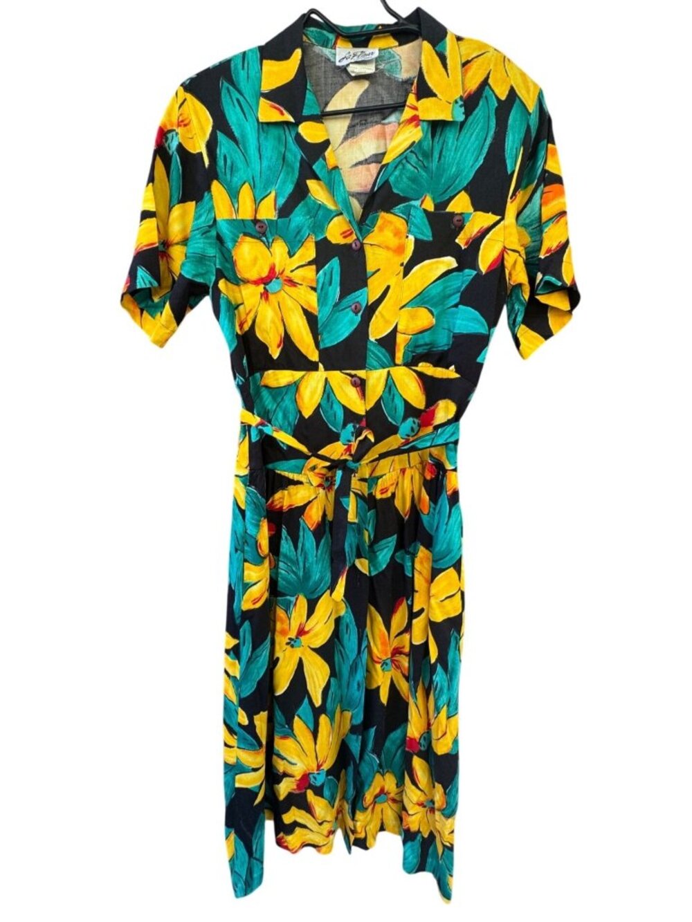 LaFleur Women's Vintage Floral Dress Size 12 Made In USA Short Sleeves Button